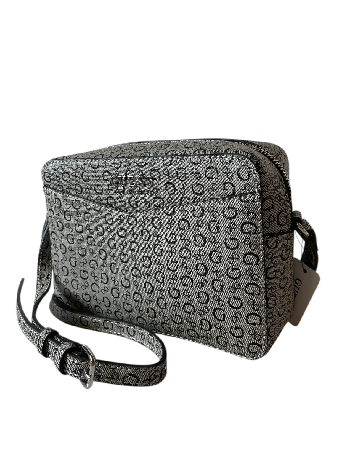 Bolsa GUESS Crossbody Gris con Monograma – Estilo y Versatilidad en Cada Paso
