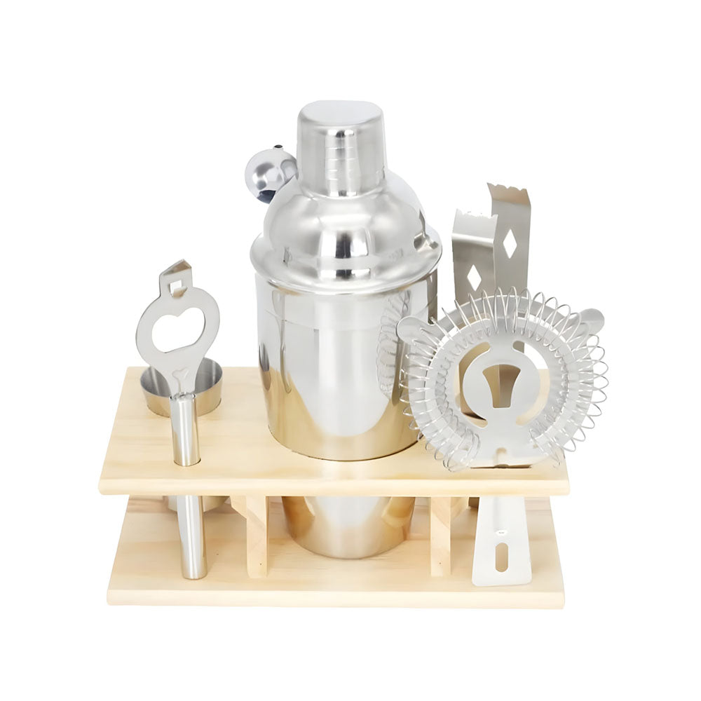 Juego de coctelería con soporte de bambú