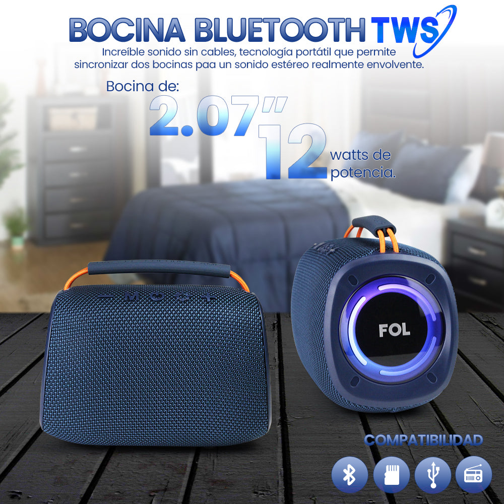 BOCINA TWS RECARGABLE CON LUZ Y CORREA INTEGRADA